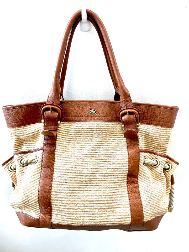 BURBERRY CARTERA FIGUE CANVAS &amp; CALFSKIN LEATHER TOTE BAG