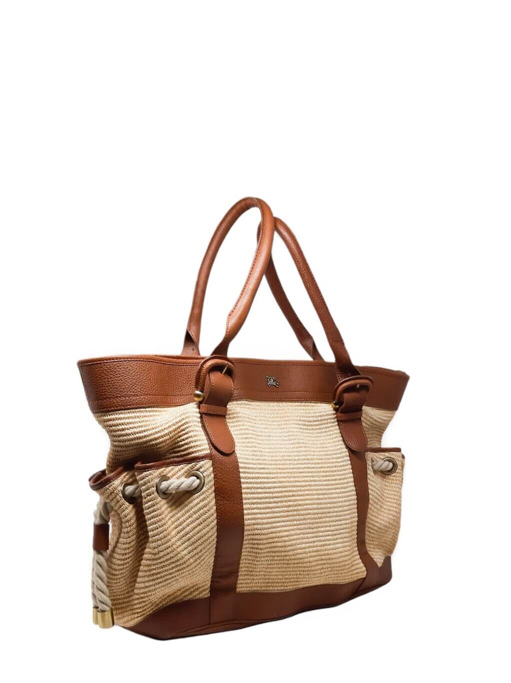 BURBERRY CARTERA FIGUE CANVAS &amp; CALFSKIN LEATHER TOTE BAG