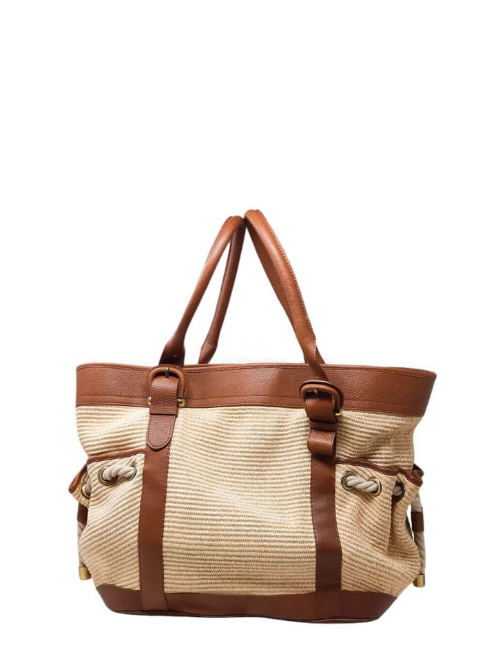 BURBERRY CARTERA FIGUE CANVAS &amp; CALFSKIN LEATHER TOTE BAG