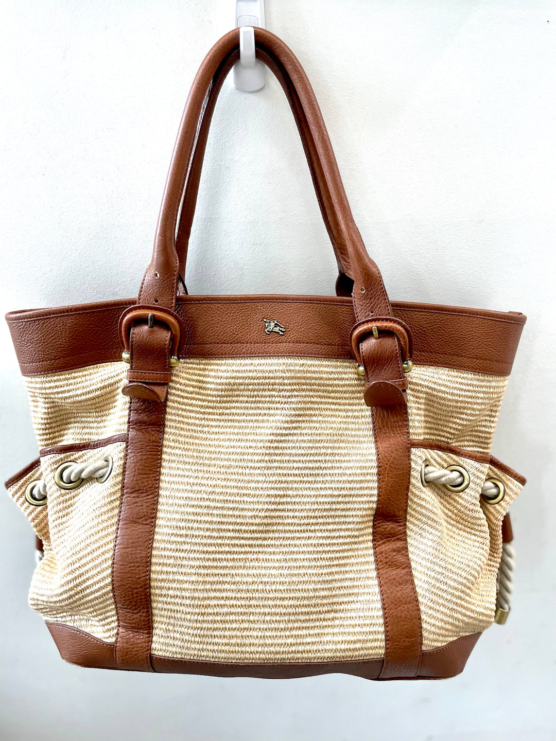 BURBERRY CARTERA FIGUE CANVAS &amp; CALFSKIN LEATHER TOTE BAG