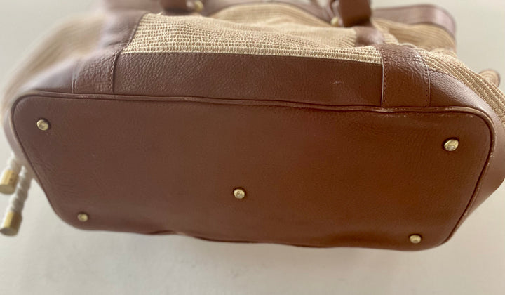 BURBERRY CARTERA FIGUE CANVAS &amp; CALFSKIN LEATHER TOTE BAG