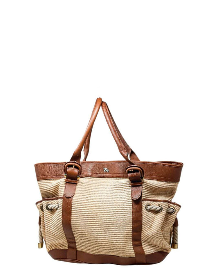 BURBERRY CARTERA FIGUE CANVAS &amp; CALFSKIN LEATHER TOTE BAG