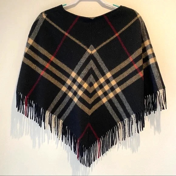 BURBERRY CHECK WOOL PONCHO CAP
