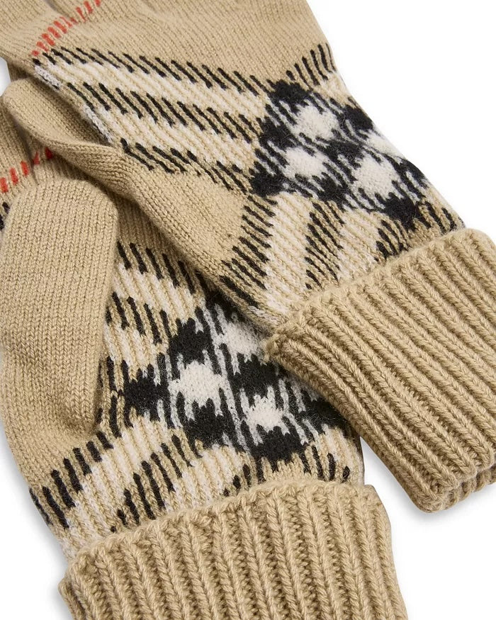 BURBERRY LARGE CORE CHECK CASHMERE GLOVES