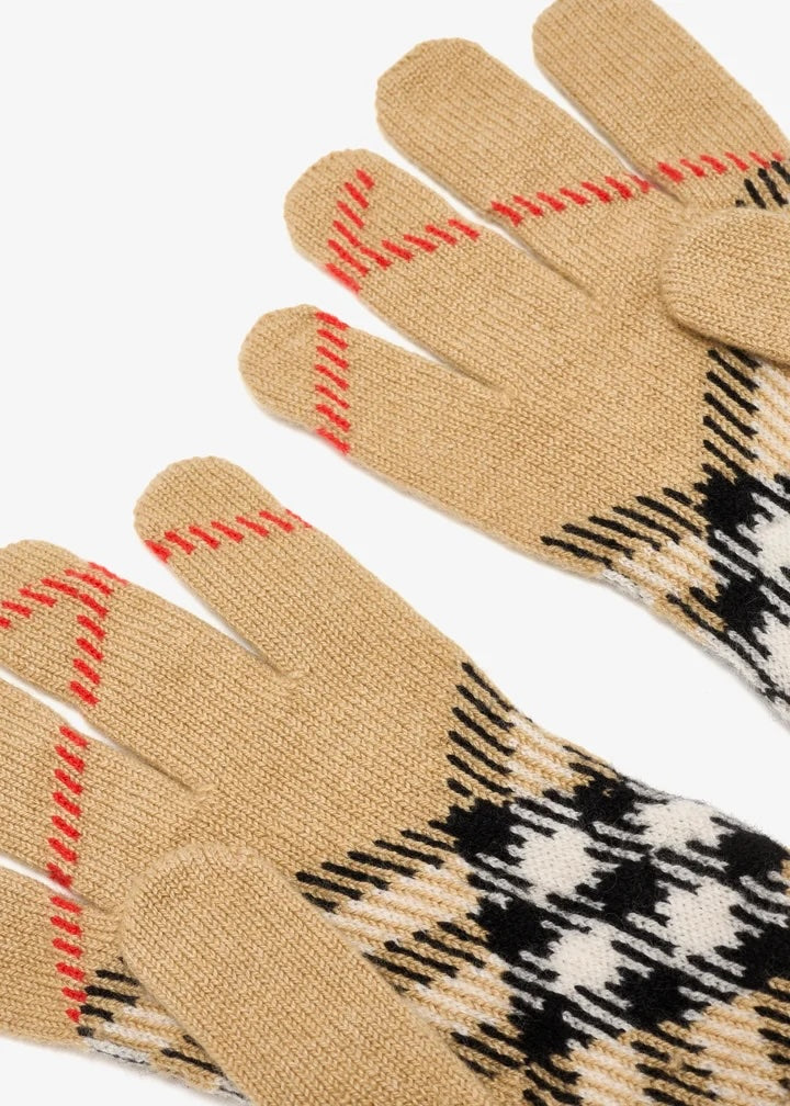 BURBERRY LARGE CORE CHECK CASHMERE GLOVES