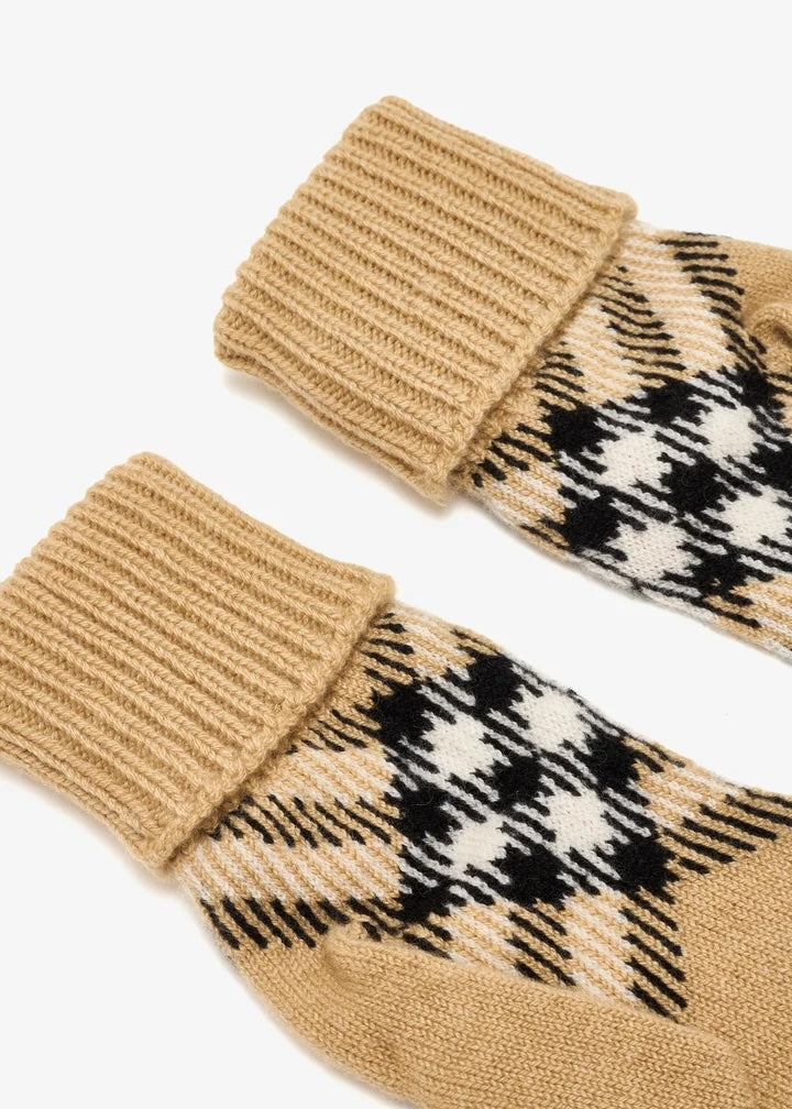 BURBERRY LARGE CORE CHECK CASHMERE GLOVES