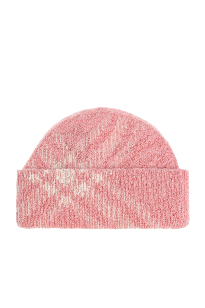 BURBERRY CHECK MOHAIR &amp; WOOL BLEND BEANIE HAT