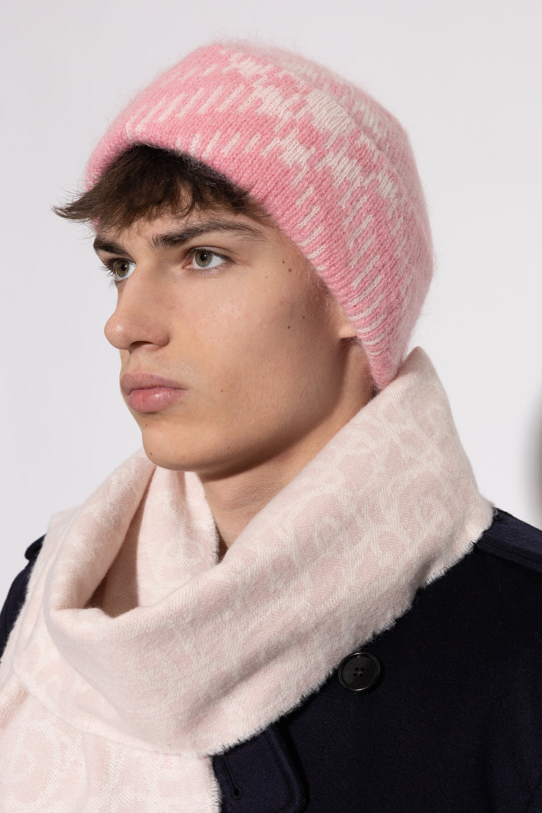 BURBERRY CHECK MOHAIR &amp; WOOL BLEND BEANIE HAT