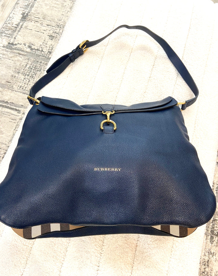 BURBERRY DERBY HOUSE CHECK CORNWALL CALFSKIN LEATHER HOBO BAG