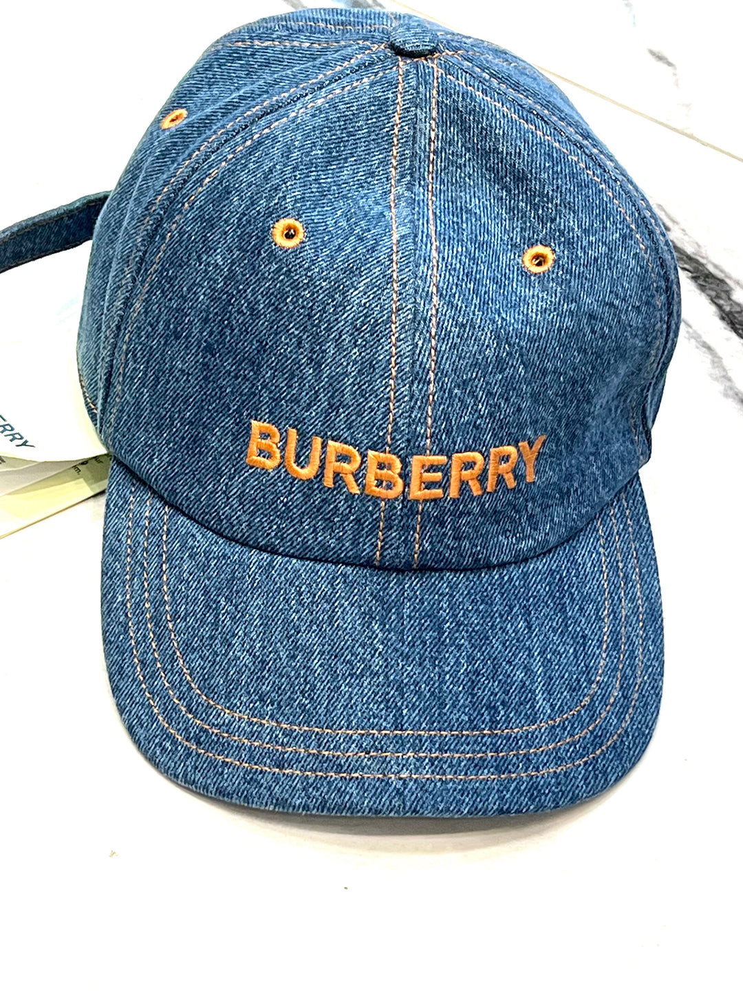 BURBERRY EMBROIDERED LOGO DENIM BASEBALL CAP