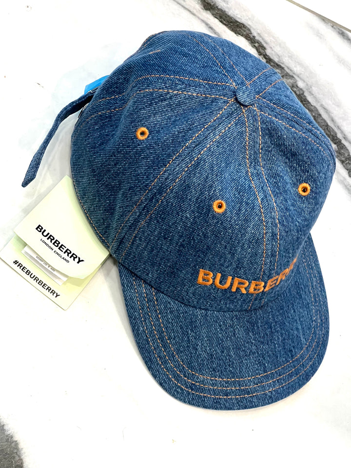 BURBERRY EMBROIDERED LOGO DENIM BASEBALL CAP