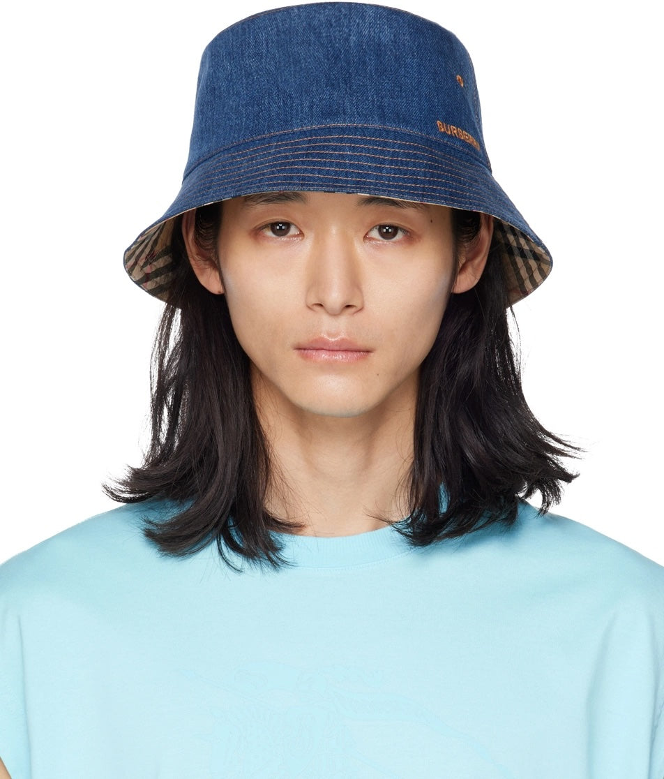 BURBERRY EQUESTRIAN KNIGHT DENIM BUCKET HAT