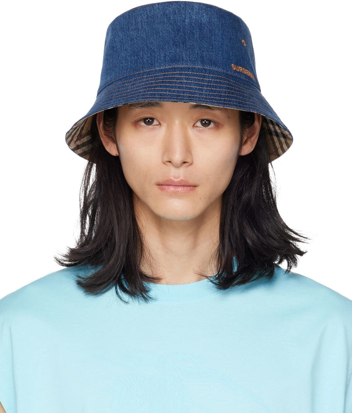 BURBERRY EQUESTRIAN KNIGHT DENIM BUCKET HAT
