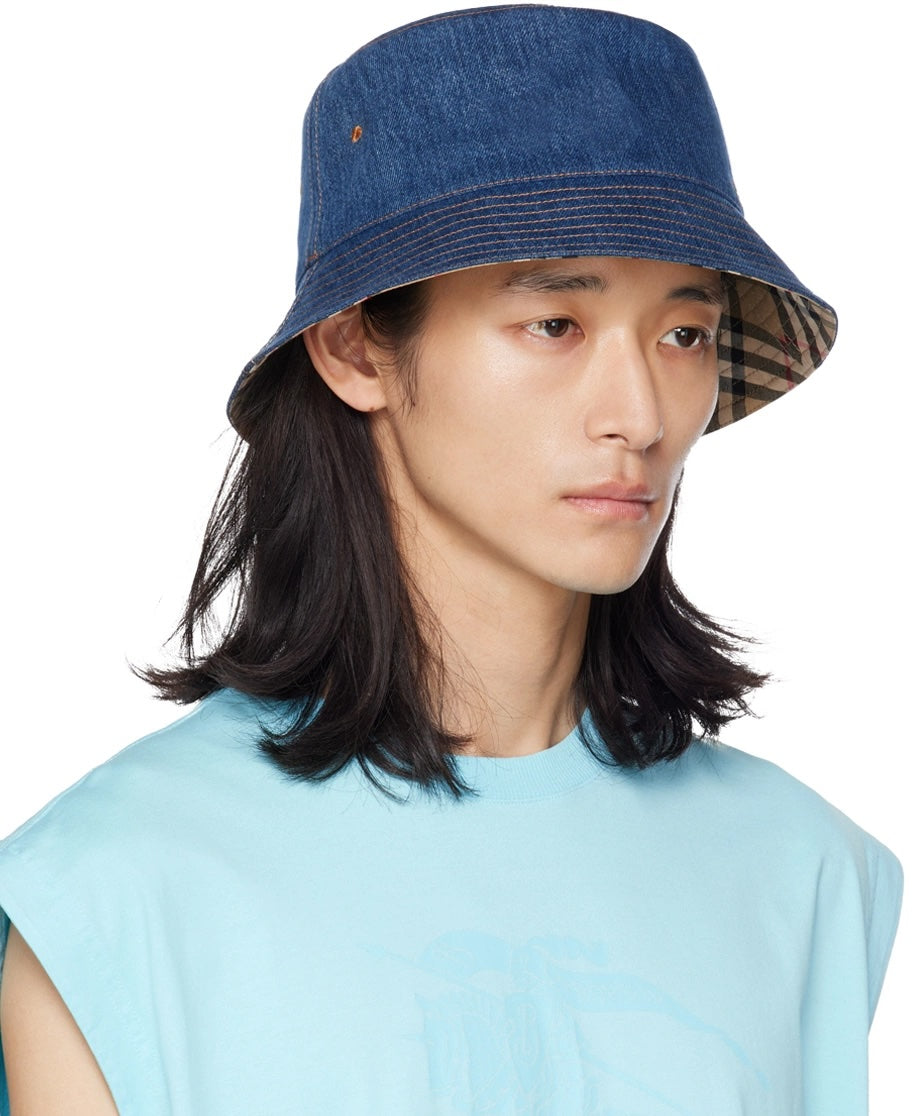 BURBERRY EQUESTRIAN KNIGHT DENIM BUCKET HAT