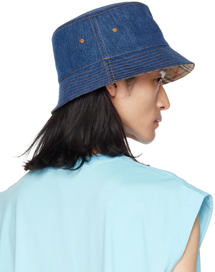 BURBERRY EQUESTRIAN KNIGHT DENIM BUCKET HAT