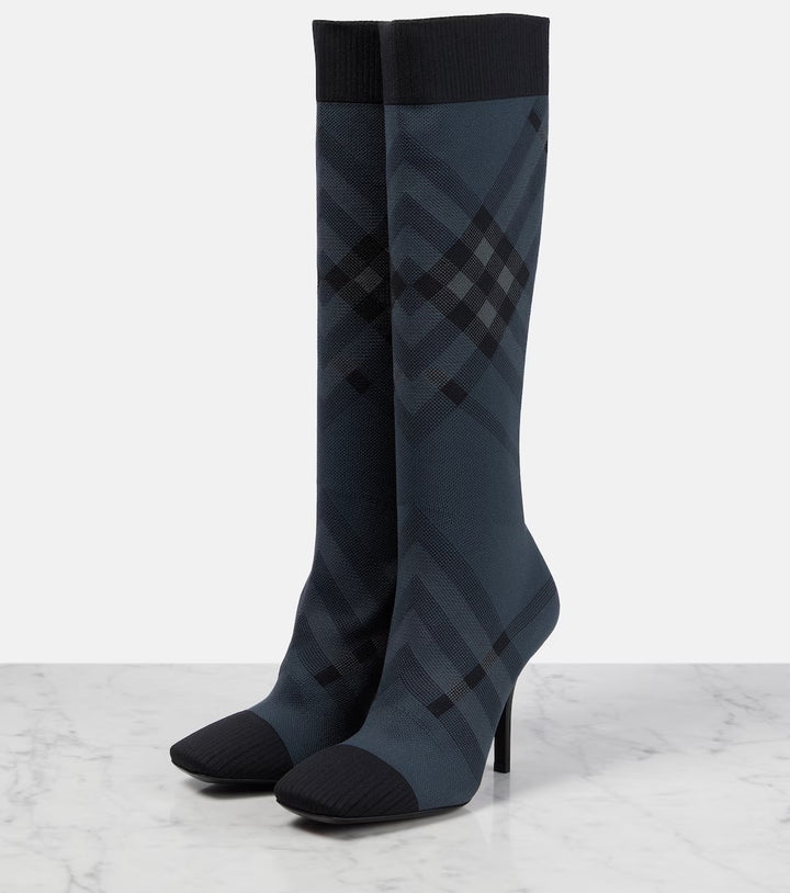 BURBERRY KNITTED CHECK TALL SOCK BOOTS