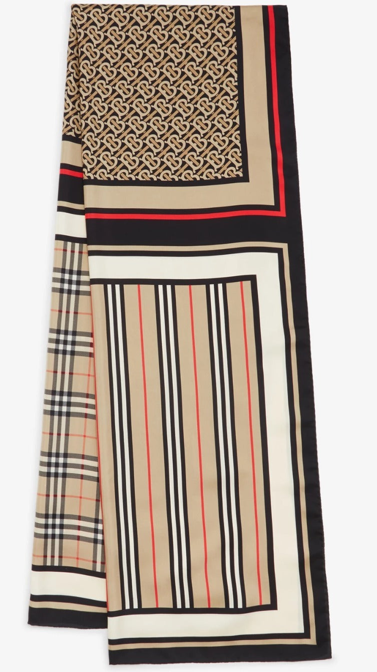 Burberry A-line Monogram Stripe Print Silk Skirt