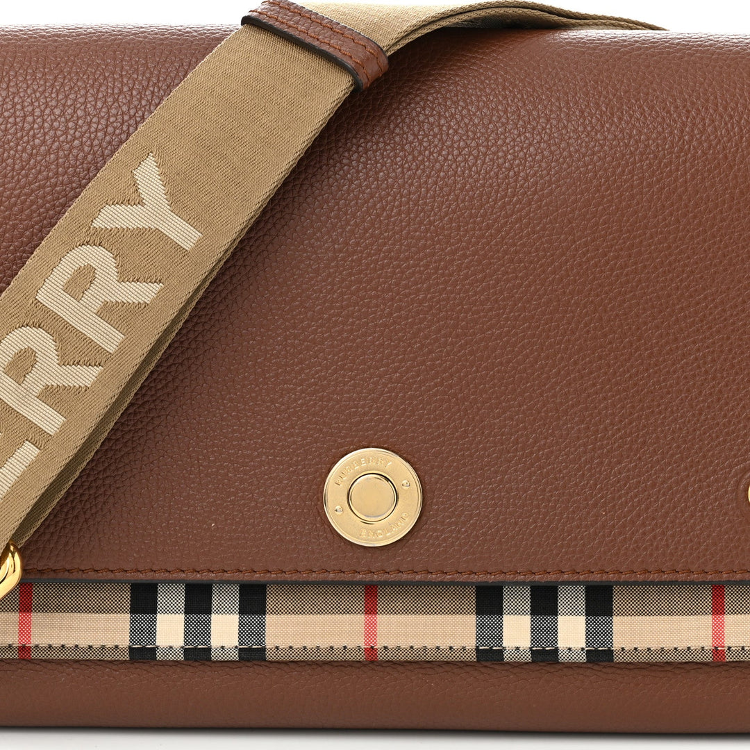 BURBERRY NOTE NOVA CHECK GRAINED CALFSKIN CROSSBODY BAG