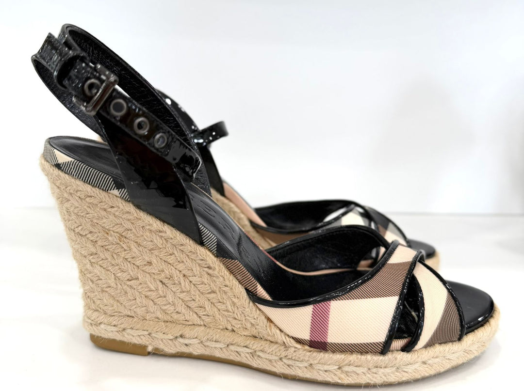 BURBERRY NOVA CHECK WEDGE HEEL ESPADRILLES