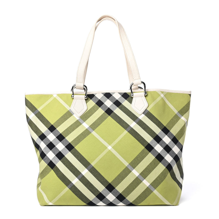 BURBERRY NOVA CHECK LIME GREEN SHOPPER TOTE BAG