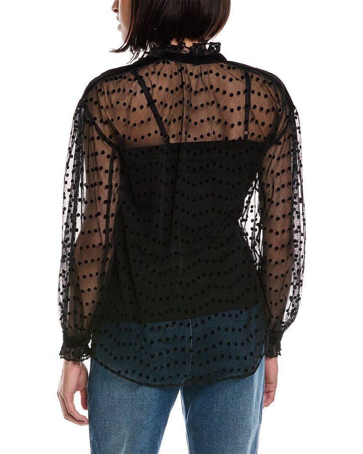 BURBERRY POLKA DOT FLOCK TULLE TIE-NECK BLOUSE