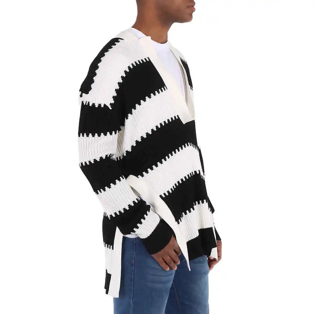 BURBERRY SIDE SLIT STRIPED RIB KNIT WOOL SWEATER UNISEX