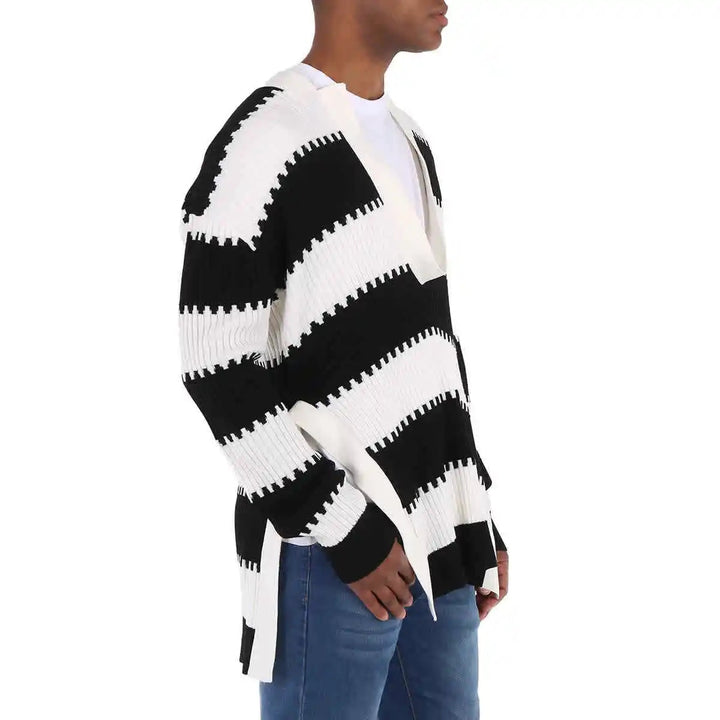 BURBERRY SIDE SLIT STRIPED RIB KNIT WOOL SWEATER UNISEX