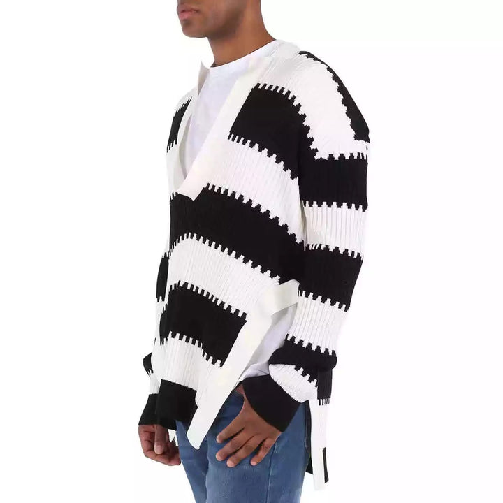 BURBERRY SIDE SLIT STRIPED RIB KNIT WOOL SWEATER UNISEX