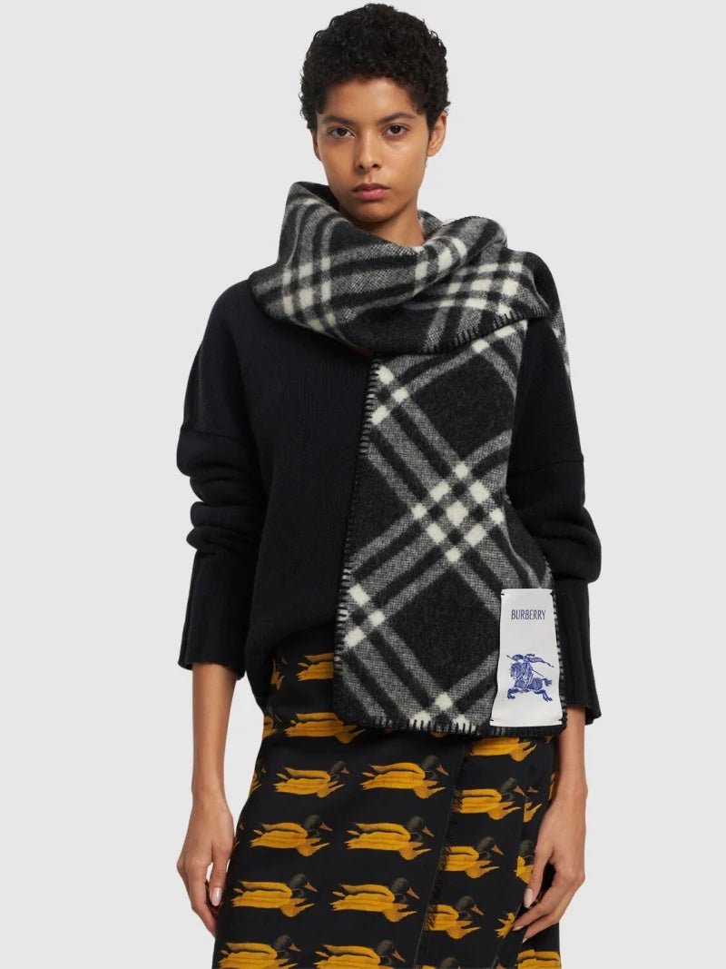 Burberry Check Wool Scarf Black NWT Authentic Burberry Half Mega