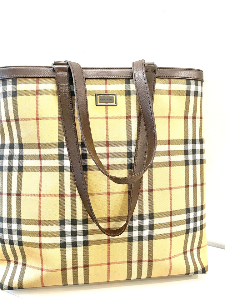BURBERRY VINTAGE NOVA CHECK PVC &amp; LEATHER TOTE BAG