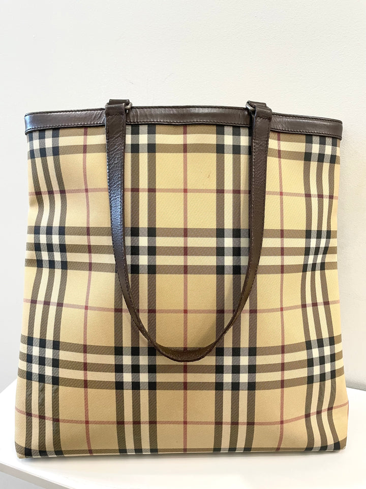 BURBERRY VINTAGE NOVA CHECK PVC &amp; LEATHER TOTE BAG