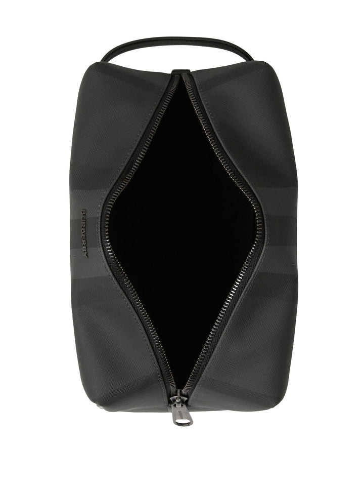 BURBERRY CHARCOAL HOUSE CHECK LEATHER TRAVEL POUCH