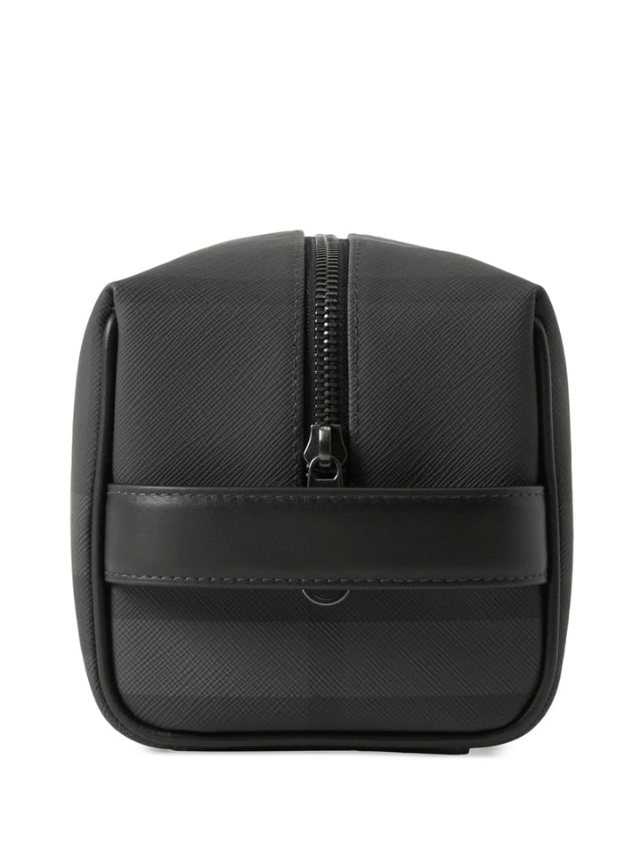 BURBERRY CHARCOAL HOUSE CHECK LEATHER TRAVEL POUCH