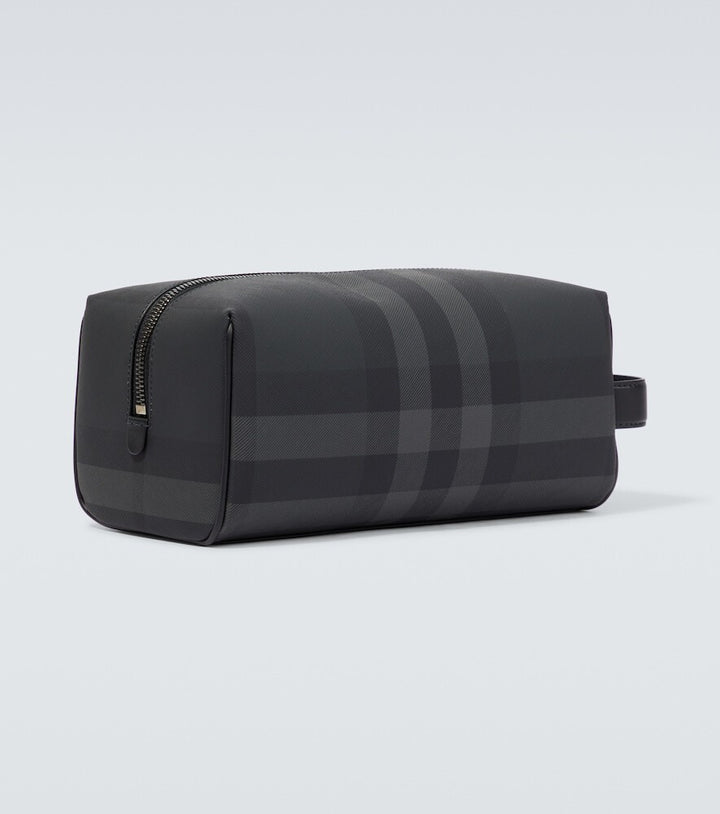 BURBERRY CHARCOAL HOUSE CHECK LEATHER TRAVEL POUCH