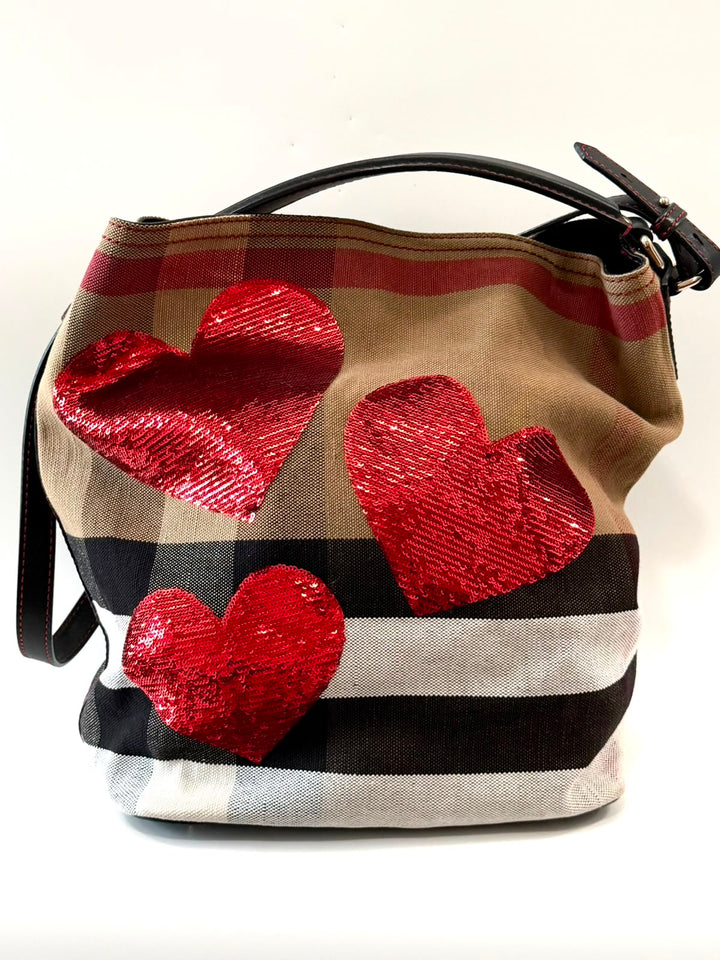 BURBERRY ASHBY LIMITED EDITION SEQUIN HEART CHECK SHOULDER BAG
