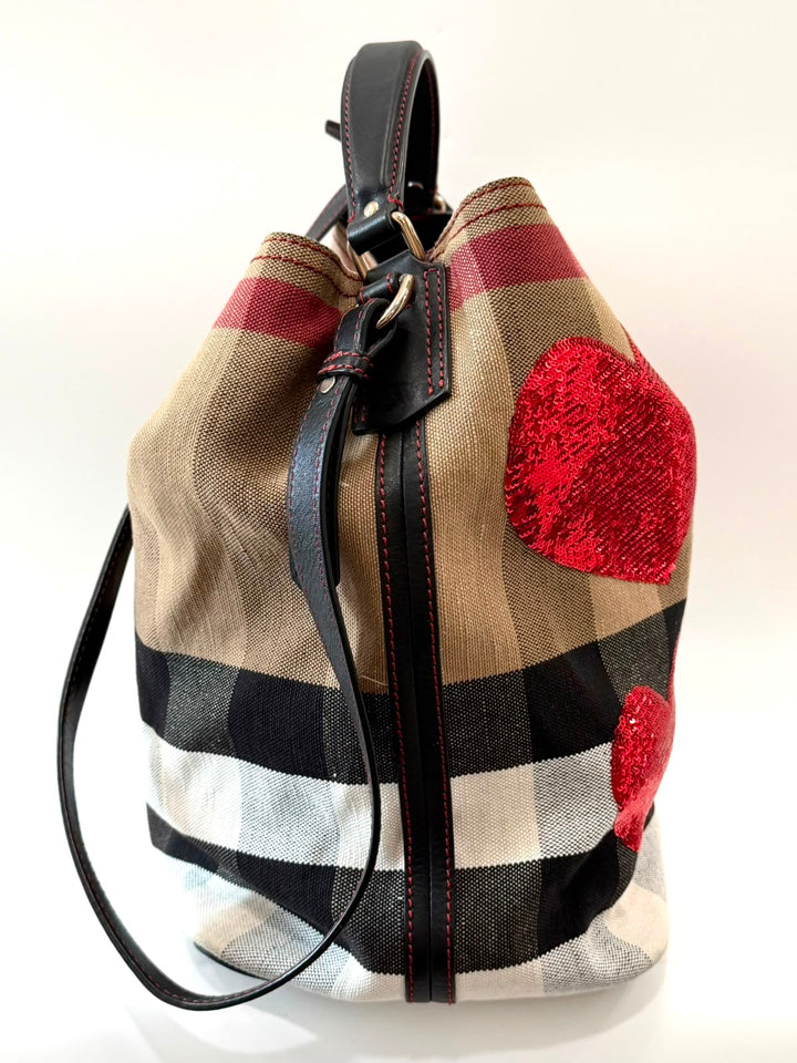 BURBERRY ASHBY LIMITED EDITION SEQUIN HEART CHECK SHOULDER BAG