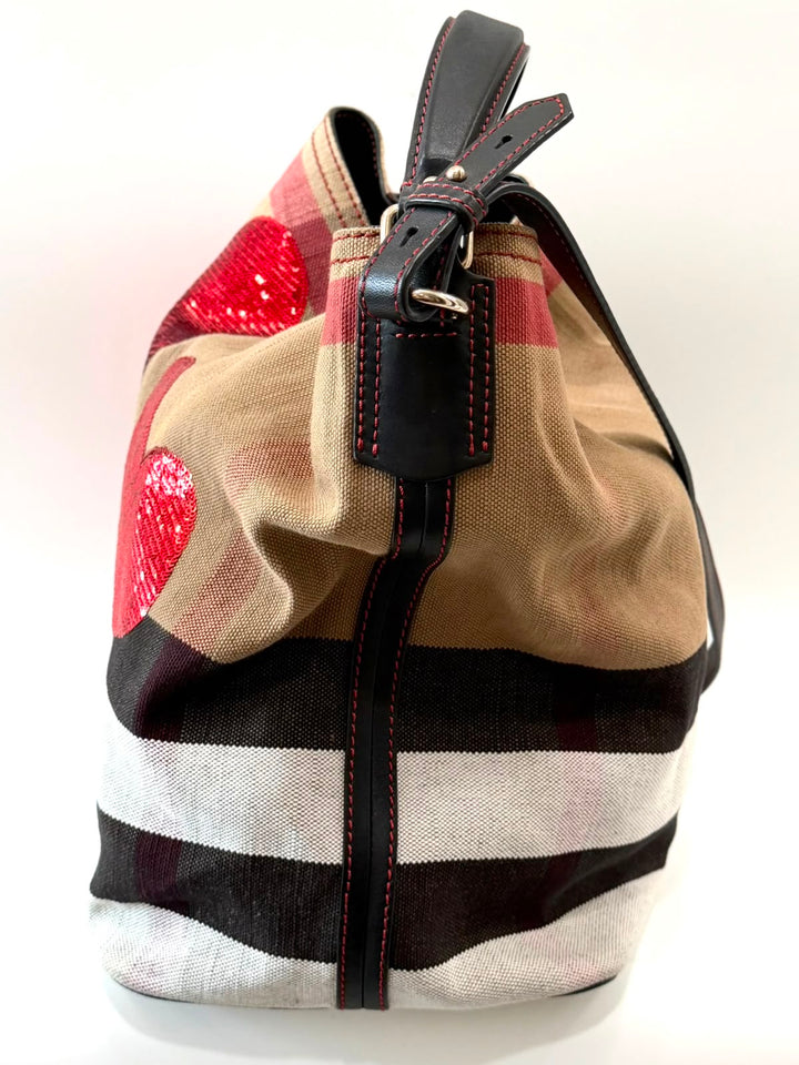 BURBERRY ASHBY LIMITED EDITION SEQUIN HEART CHECK SHOULDER BAG