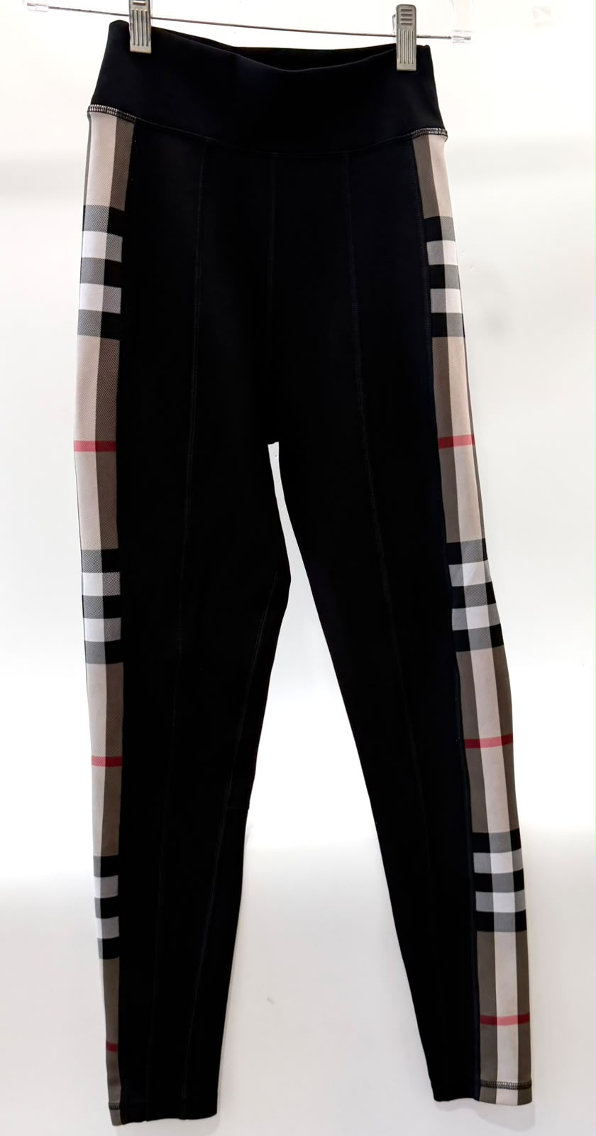 BURBERRY BLACK CHECK PANEL CROP TOP AND LEGGINGS SET