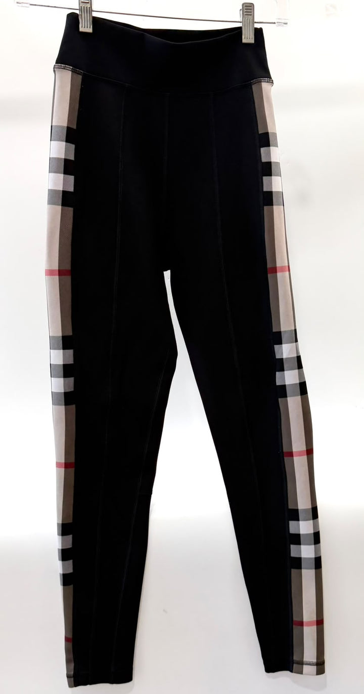 BURBERRY BLACK CHECK PANEL CROP TOP AND LEGGINGS SET