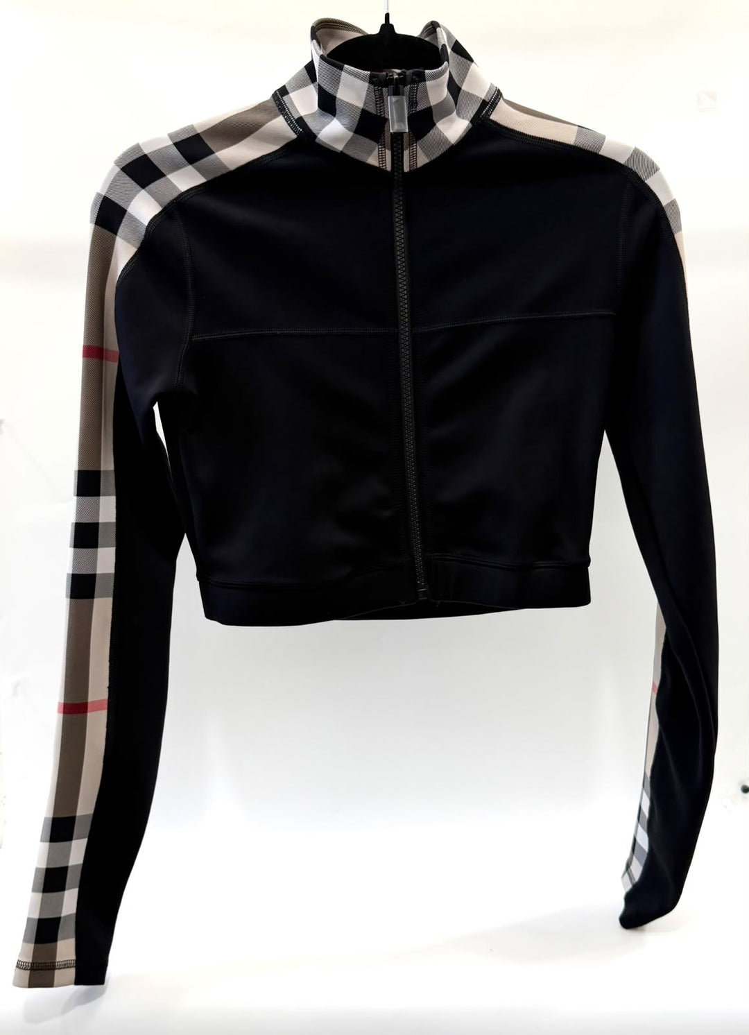 BURBERRY BLACK CHECK PANEL CROP TOP AND LEGGINGS SET