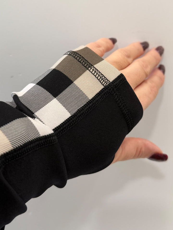 BURBERRY BLACK CHECK PANEL CROP TOP AND LEGGINGS SET