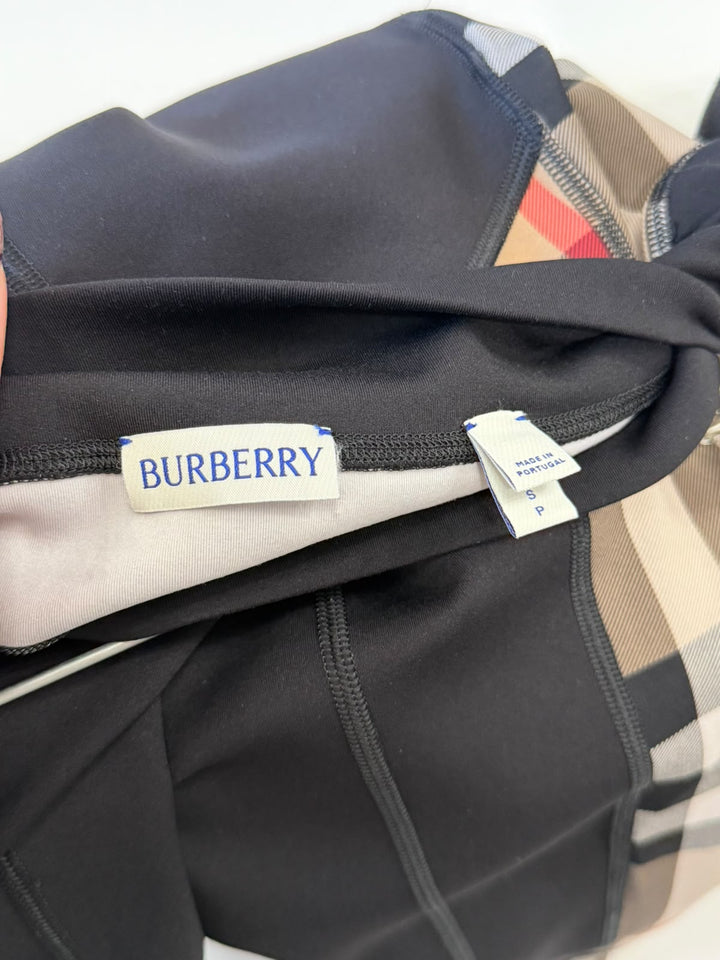 BURBERRY BLACK CHECK PANEL CROP TOP AND LEGGINGS SET