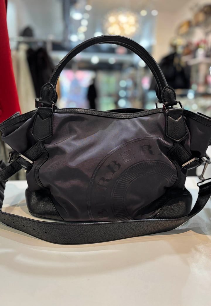 BURBERRY NYLON &amp; LEATHER TRIM LOGO MONTCLARE TOTE BAG