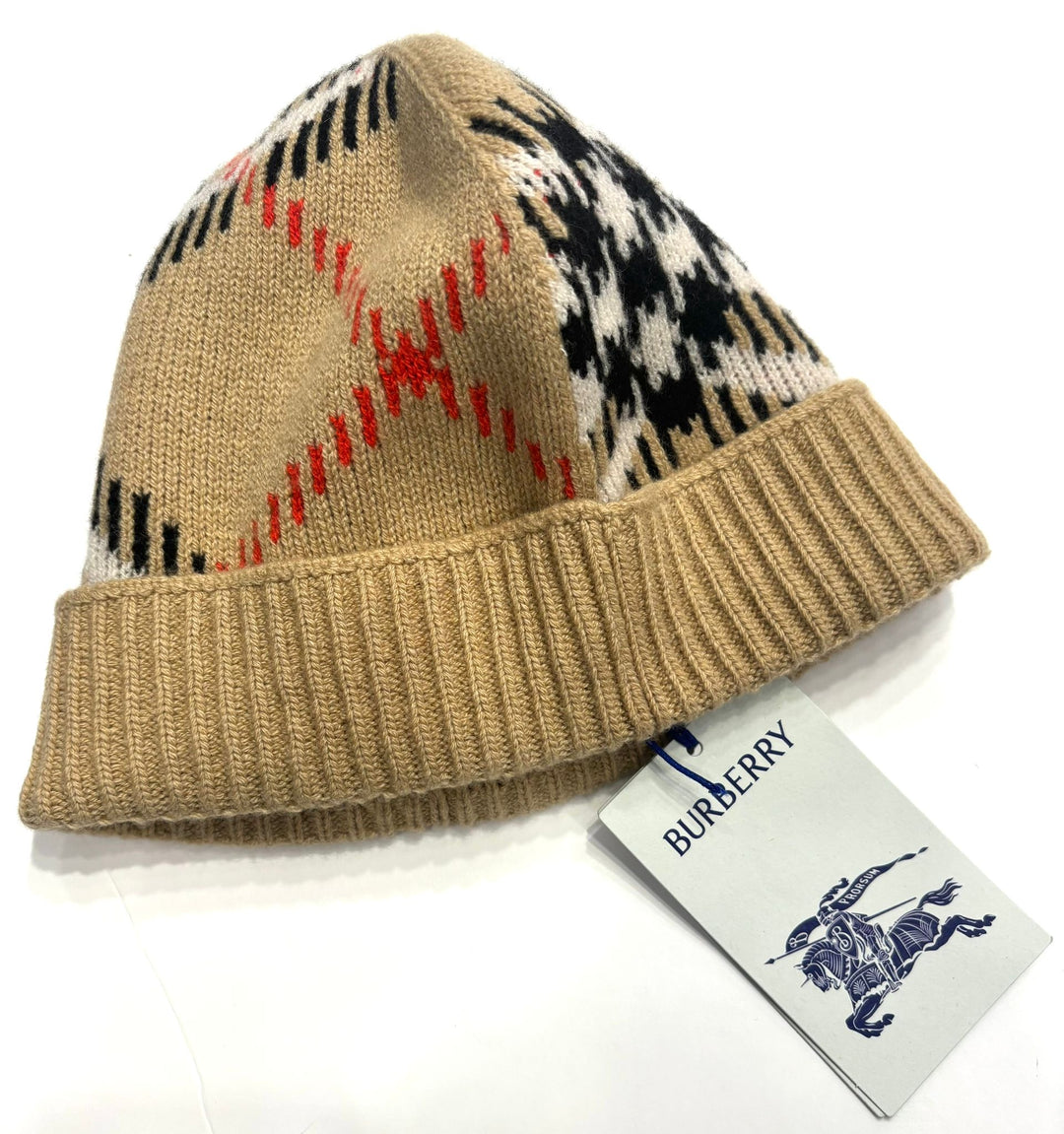 BURBERRY CHECK CASHMERE BLEND BEANIE