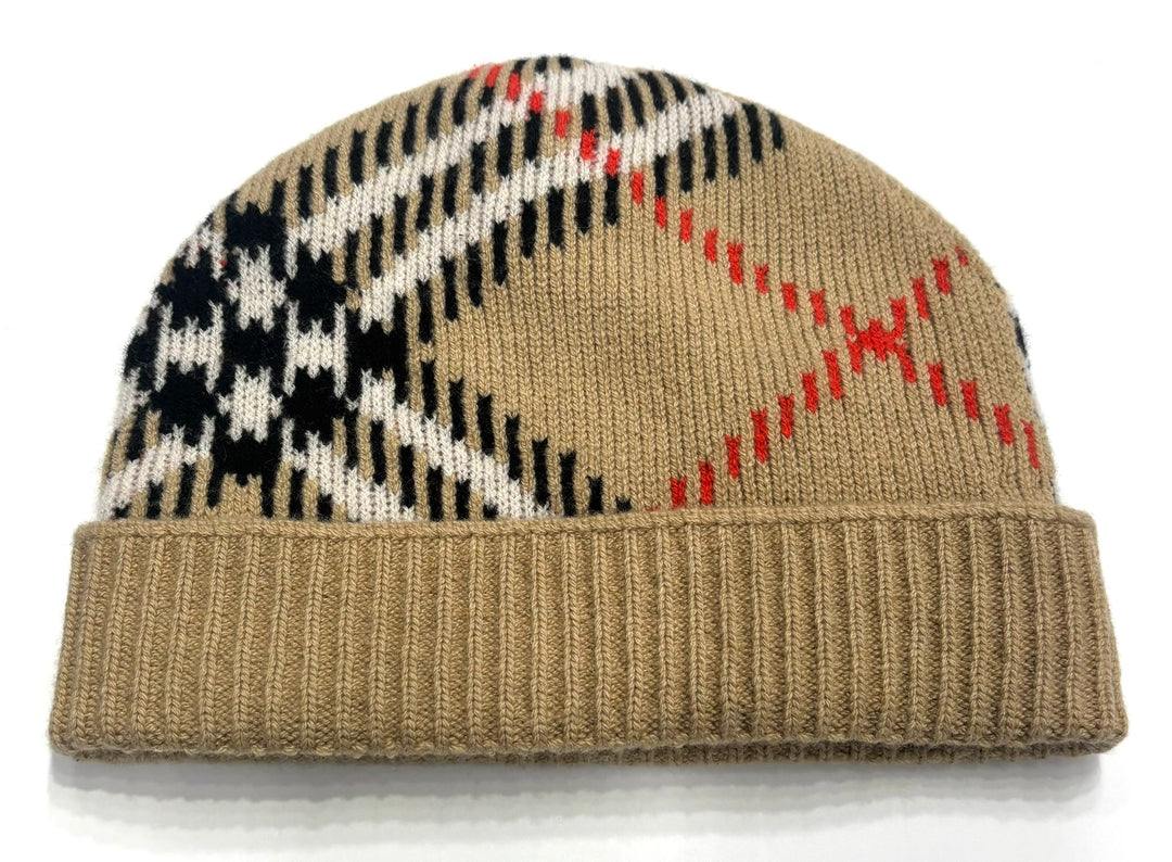 BURBERRY CHECK CASHMERE BLEND BEANIE