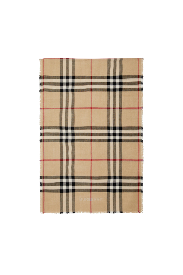 BURBERRY CHECK REVERSIBLE WOOL AND SILK SCARF