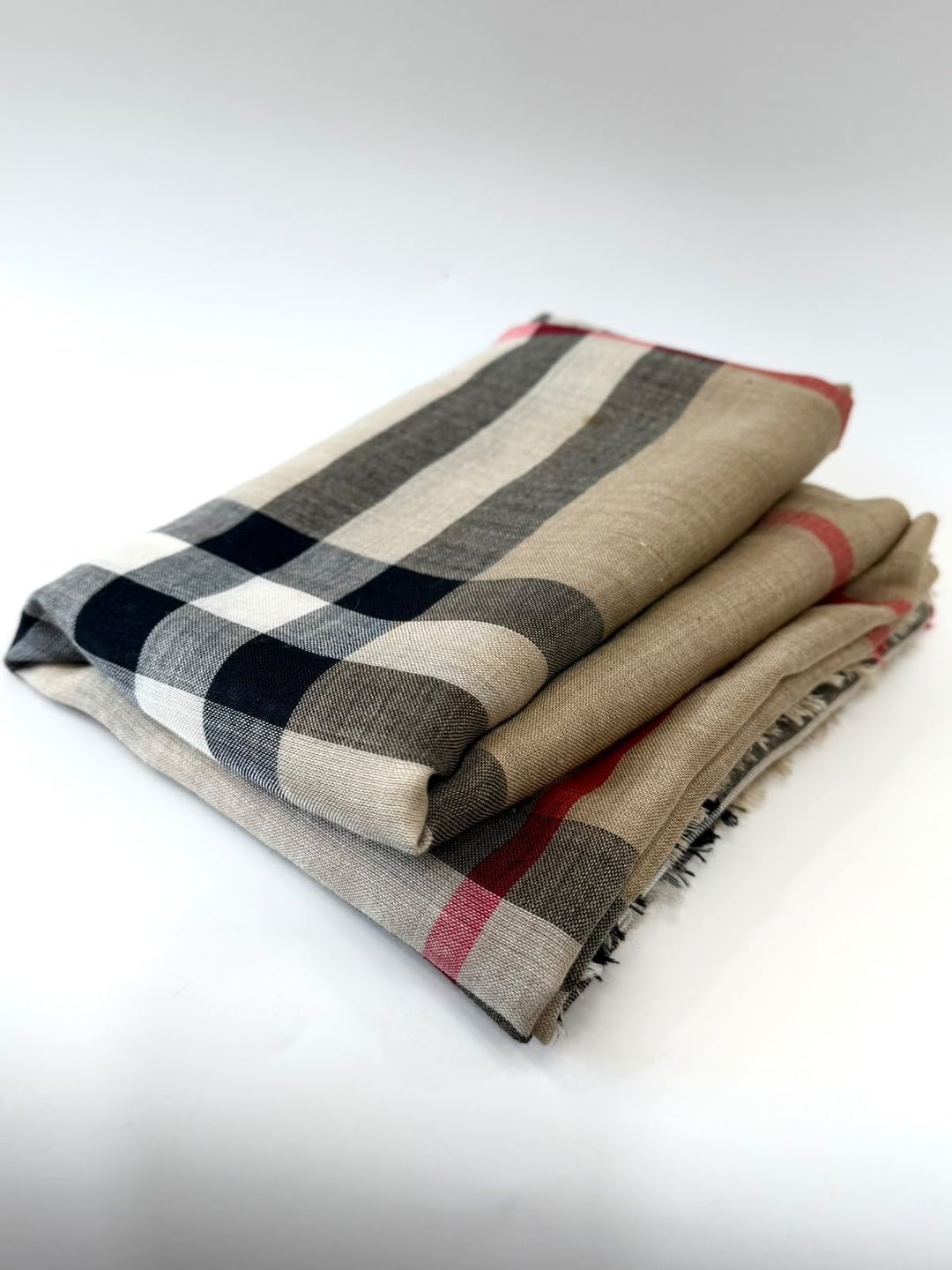 BURBERRY CHECK REVERSIBLE WOOL AND SILK SCARF
