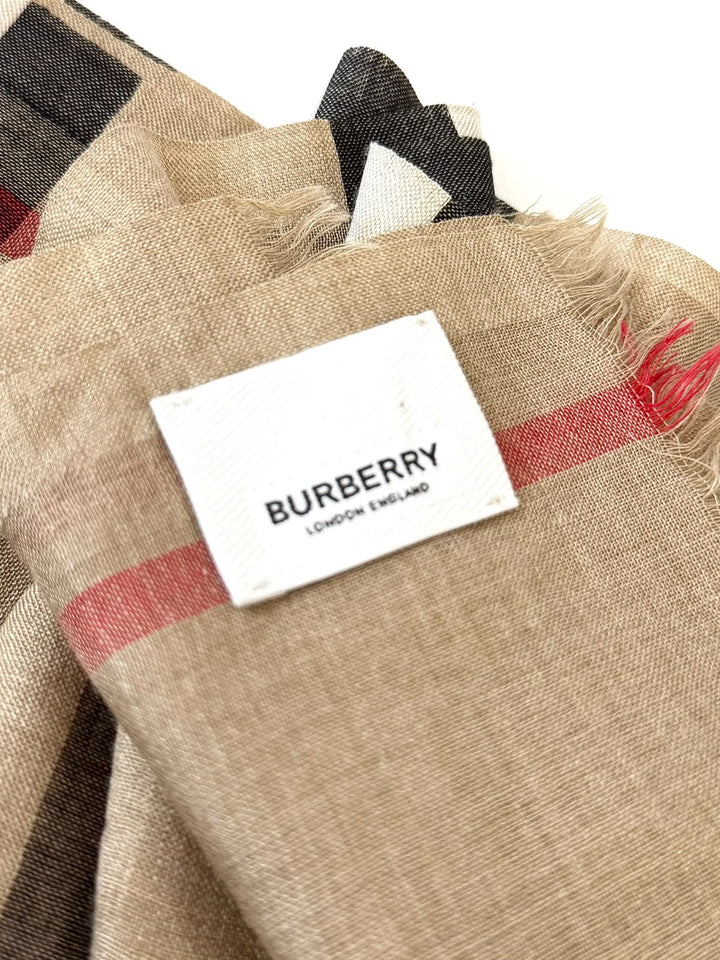 BURBERRY CHECK REVERSIBLE WOOL AND SILK SCARF