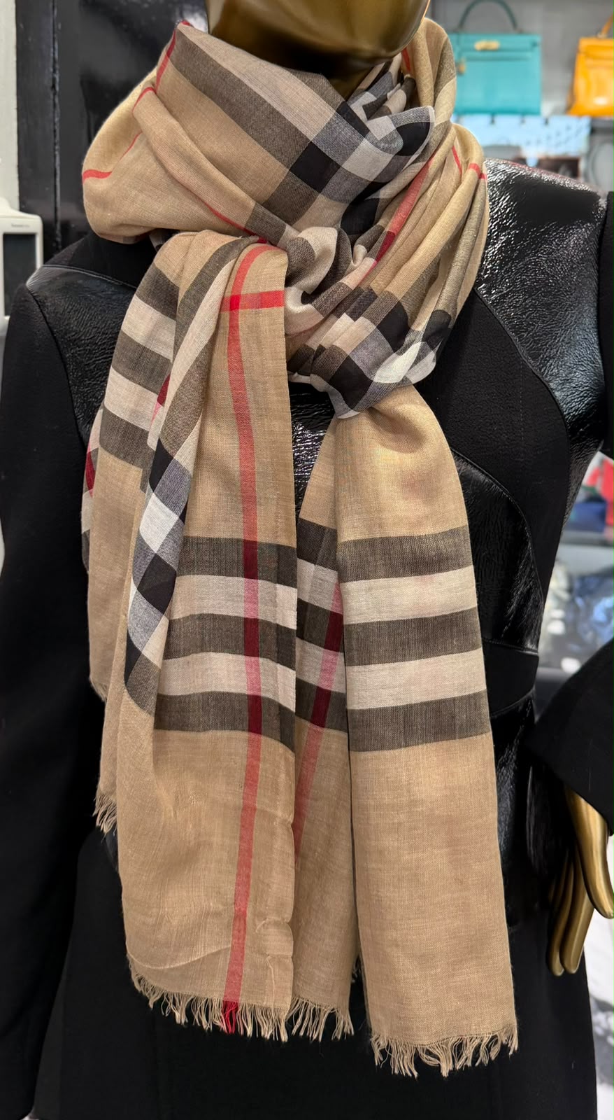 BURBERRY CHECK REVERSIBLE WOOL AND SILK SCARF