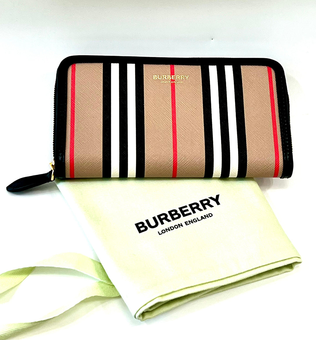 BURBERRY ELLERBY ICON STRIPE ZIP AROUND WALLET